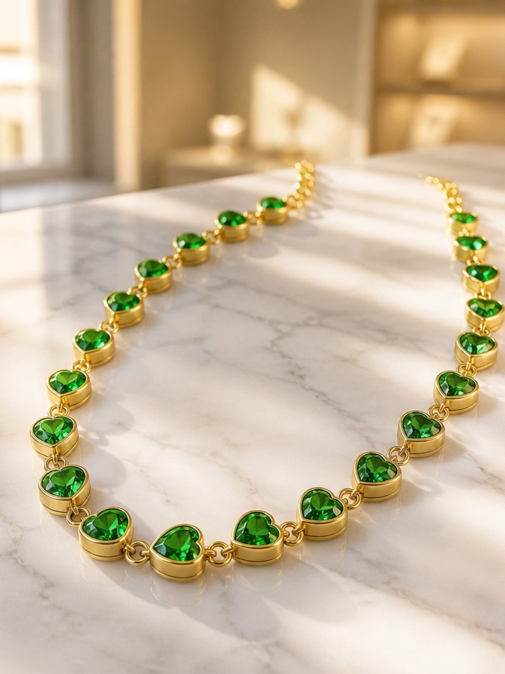 Catwalk Jon Signed 18K Gold Over Brass Emerald Green Heart Necklace NWT